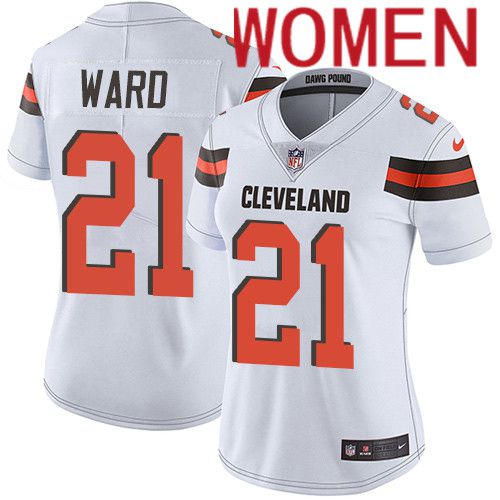 Women Cleveland Browns 21 Denzel Ward Nike White Game NFL Jersey